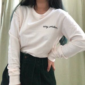 Cream Crew Neck Long Sleeve Graphic T